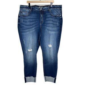 KanCan Destructed Cuffed Skinny Jeans Medium Wash Stretch Denim Plus Size 24